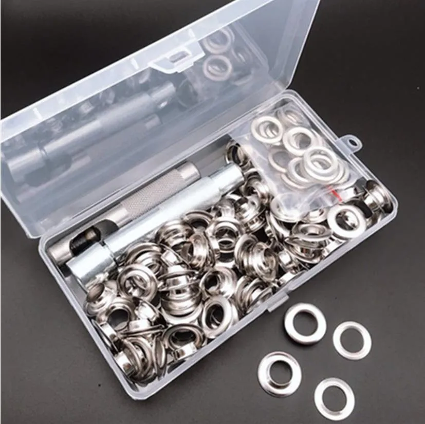 100pcs/lot Brass Material Silver 12mm Grommet Eyelet With Washer Setting Tool Storage Box For Leather Craft Shoes Belt Cap Accessories