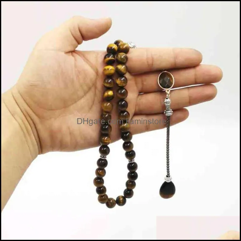 style Man`s Tasbih style Tiger eyes natural stone Muslim rosary islam 33 66 99 beads Fashion Bracelets 220210