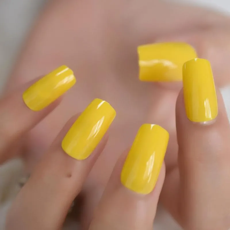 Faux Nails Neon Tip Appuyez sur sur le citron jaune Square Shake Fake UV Gel Quality Tips acyliques moyennes