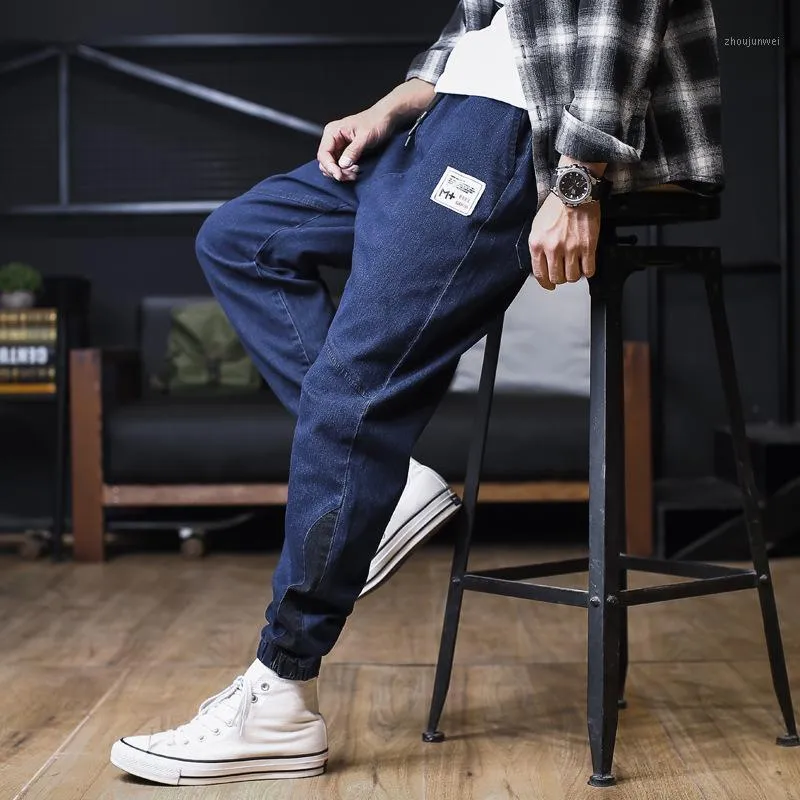 Men's Jeans Plus Size Men Loose Joggers Streetwear Harem Cargo Pants Ankle-Length Denim Trousers Elastic Waist Sweatpants