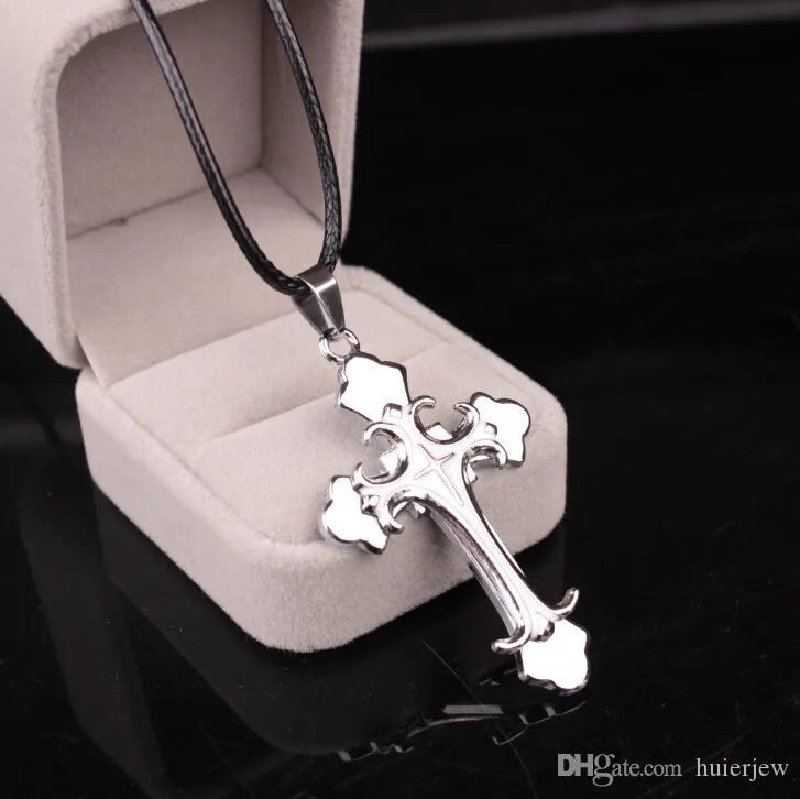 Pretty Cross Necklaces Pendants för smycken Partihandel Läderhalsband