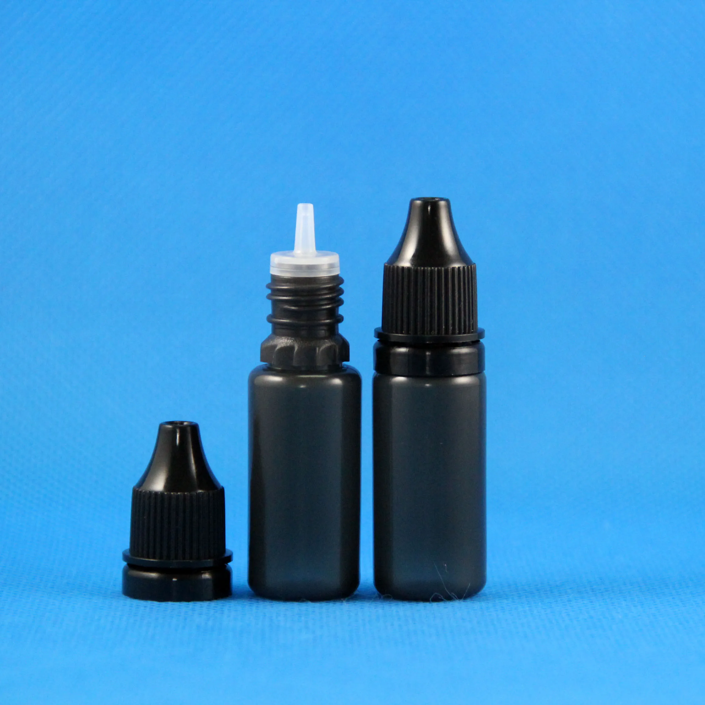 100 Sets/Lot 10ml Plastic Dropper BLACK Bottles With Tamper Proof Evident Caps & Long Thin Nozzles Light Protection LDPE Eye Drop Paint Vapor Liquid 10 mL