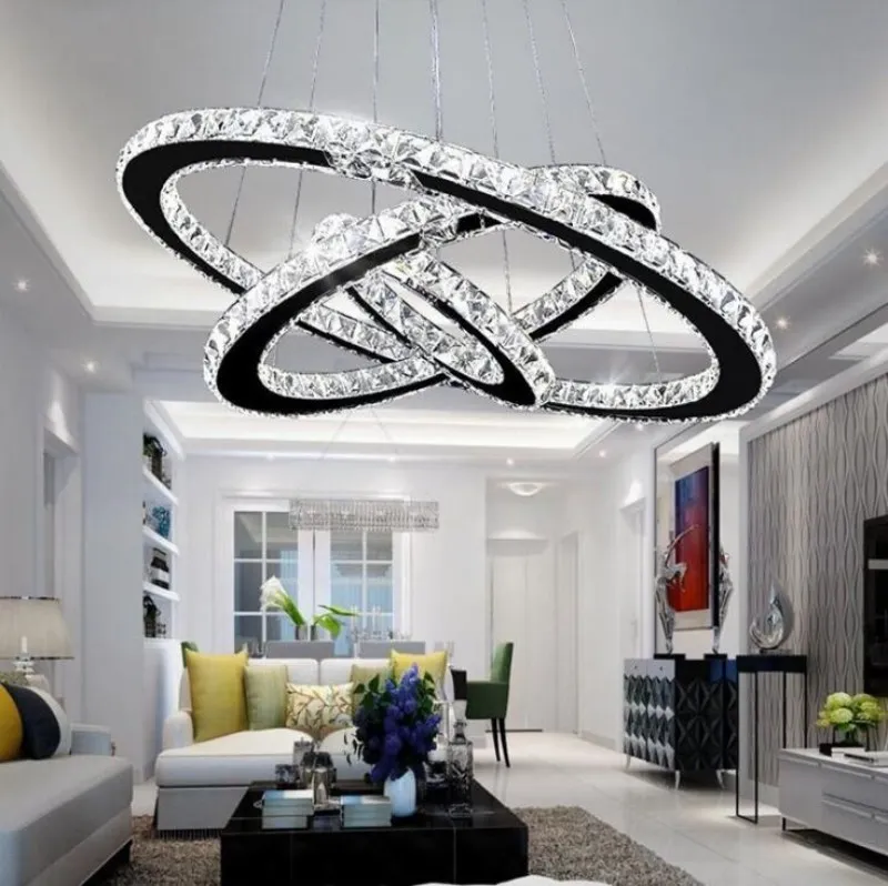 Il moderno lampadario a led in cristallo K9 illumina l'illuminazione domestica Lampadari a sospensione a soffitto in cromo lustro per soggiorno