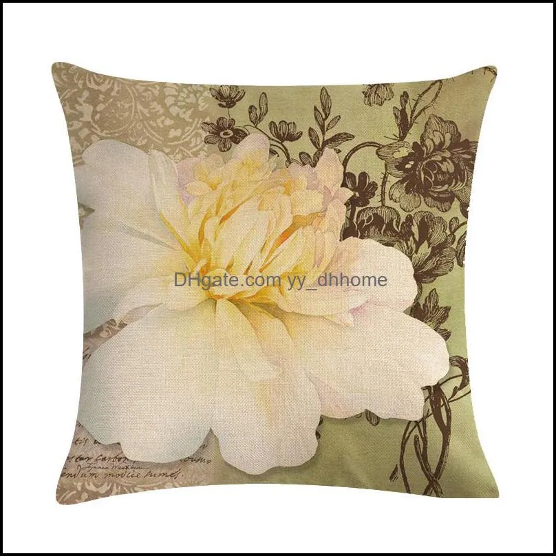 45cm*45cm Linen Cotton Pillow Covers Sofa Pillow Case Retro Flower Plant Cushion Cover Home Decorative Pillows