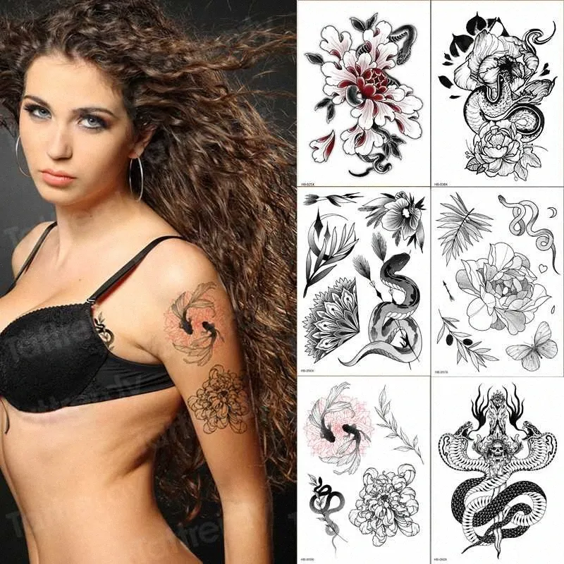 Временные Tatoo Женщины 6шт / Пакет Эскиз Цветка Рыба Листья Змеиных ЭскизыТату Сексите Татуировки Руки Рукава Женщин Мальчика XCDu # От 4 142 руб.