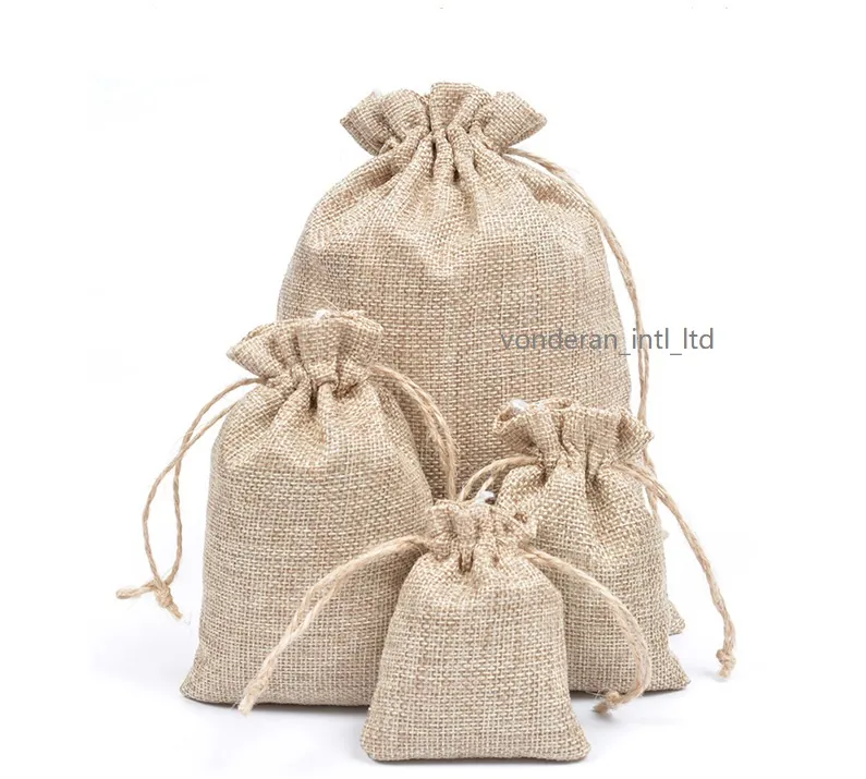 Linen drawstring organizer bags Jewelry Pouch Jute bags burlap package bags Business promotion Gift hessian Wedding favor