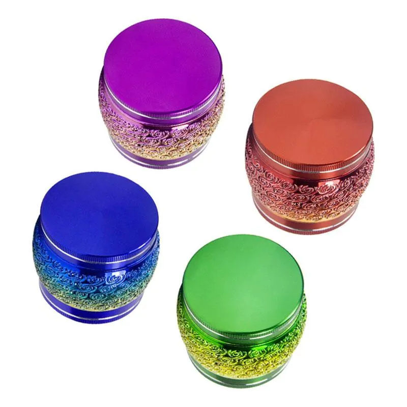 Drum Metal Grinders For Smoking Tobacco Crush Zinc Alloy 4 Layers Auspicious Clouds Carving