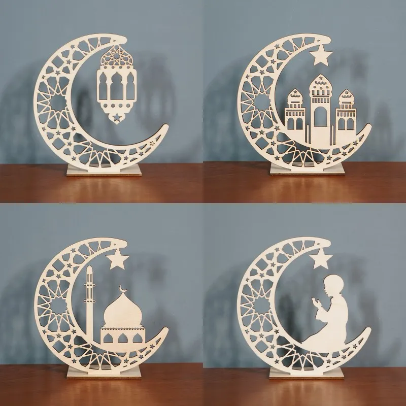 Ramadán decoración de madera Islam musulmán Eid Ramadán DIY Luna estrella  adornos de mesa decoración de fiesta de oficina en casa