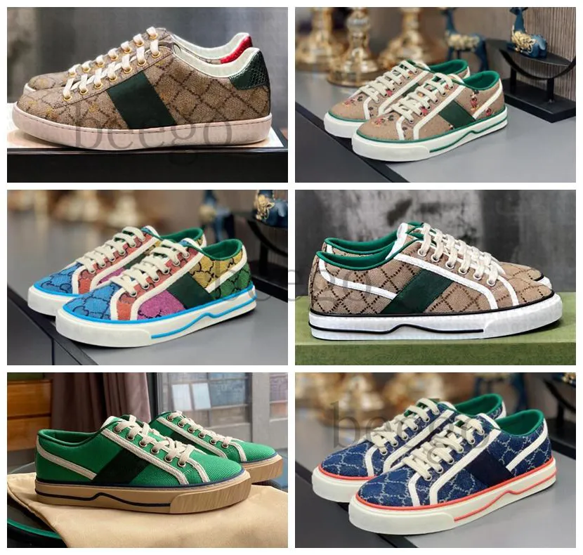 2022 Tennis 1977 Canvas Casual shoes Luxurys Designer Womens Shoe Italy Green And Red Web Stripe Rubber Sole for Stretch Cotton Low platform Top Mens woman Sneaker