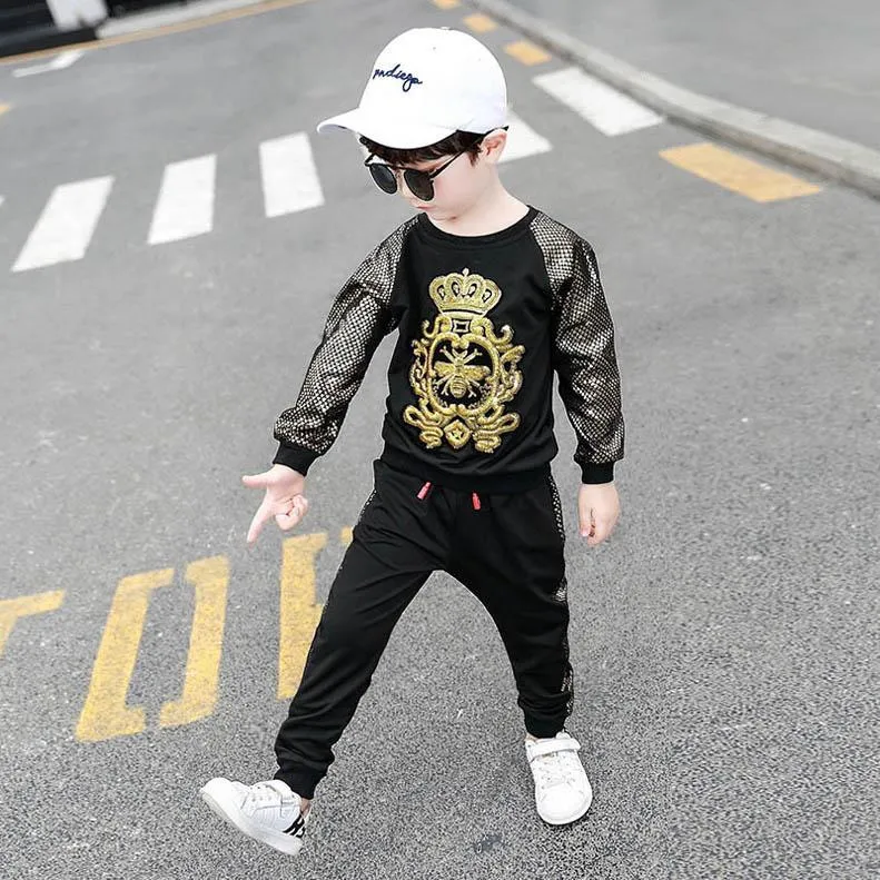 2020 new kids tracksuit set boys tracksuit casual boys suits kids designer clothes boys sports wear long sleeve T shirt+trousers A10478