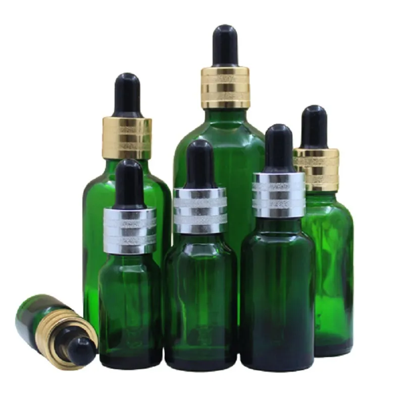 Navulfles lege groene glazen zandgouden zilveren ring zwart rubberen top cosmetische verpakking parfum etherische olie pipet flesjes 5 ml 10 ml15 ml 20 ml 30 ml 50 ml 100 ml 100 ml