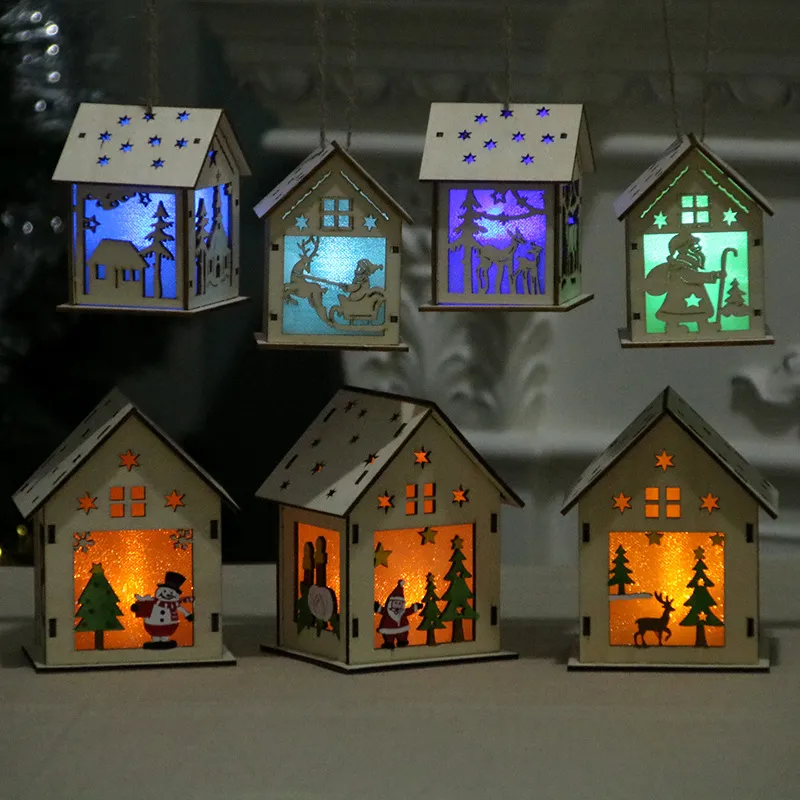 Christmas LED Candle Light Wood House Holding Christmas Tree Orname