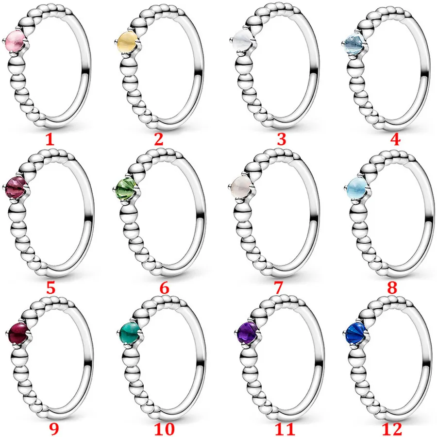 Projektant Biżuteria 925 Srebrny Obrączka Koralik Fit Pandora Grudzień Pierścień Kolor Ułożone Cyrkon Biżuteria Cyrkonia Europejski Pierścionki Urodzinowe Panie Prezent
