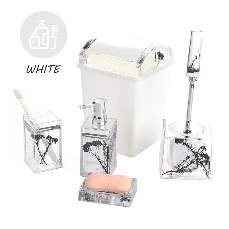 Acrylic Bath Accessory Set Toothbrush Holder Soap Dispenser Soap Dish Trash Can Bathrooms Sets HH22-25