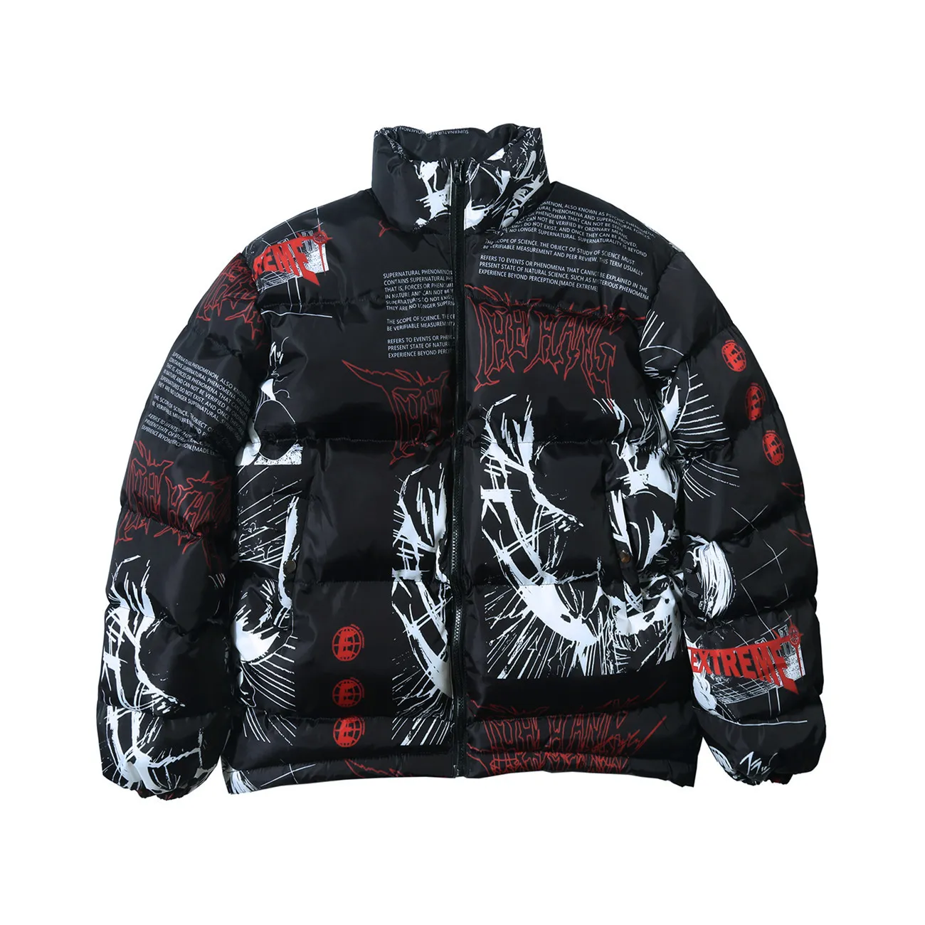 Japanese Cartoon Graffiti Print Men's Thick Down puffer 