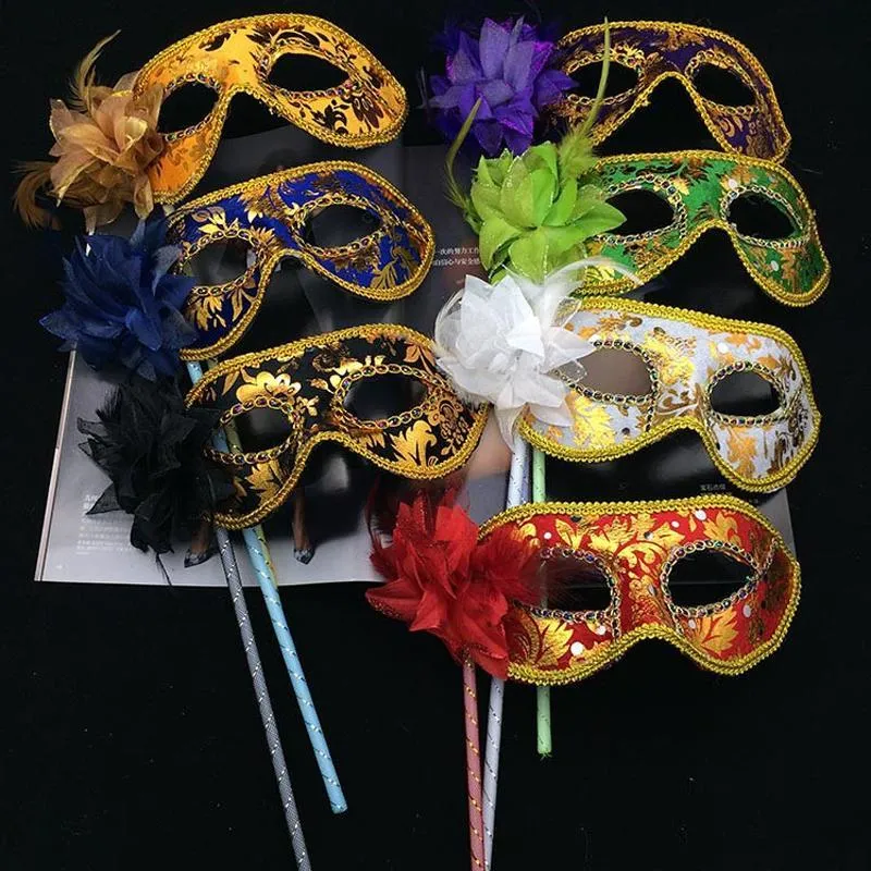 Halloween Masquerade Party Mask Handheld Venetian Mask Half Face Flower Masks Sexy Christmas Dance Wedding Party Costume Mask BH3967 TQQ