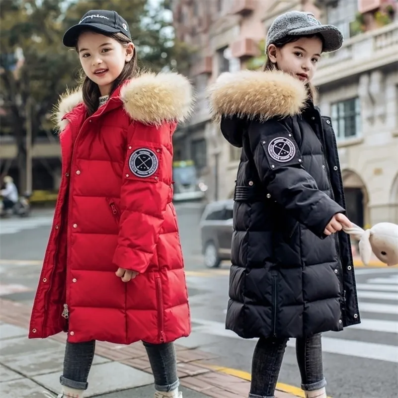 OLEKID 2020 30 Degree Girls Winter Coat Hooded Real Raccoon Fur Down Jacket For Girls 5 14 Years Teenage Girls Outerwear Parka LJ201017
