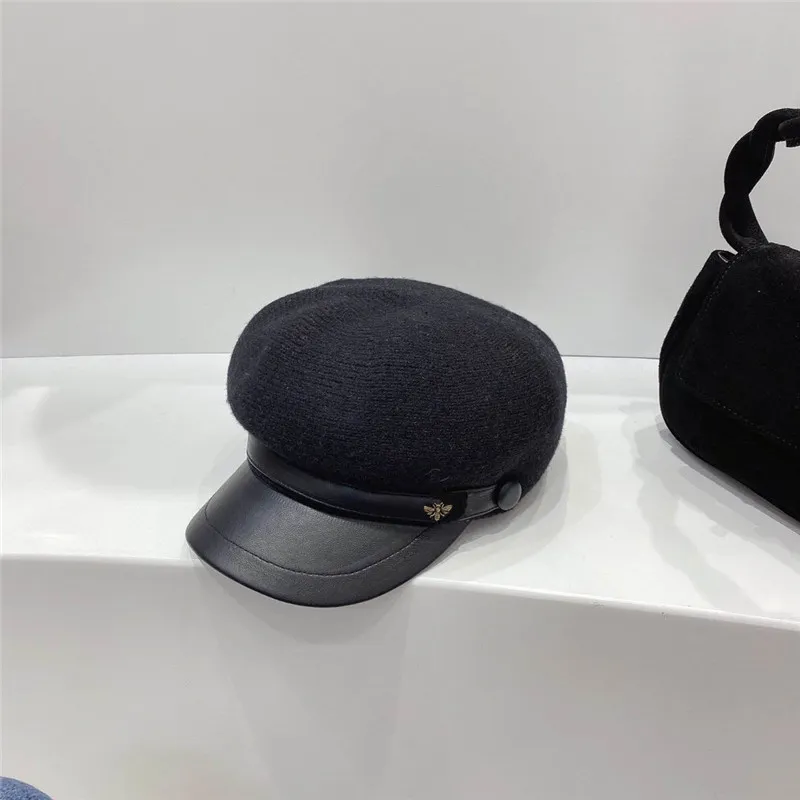 women hat beret wool octagonal cap lady fashion item wool leather stitching Christmas present spring autumn winter accessories casquette