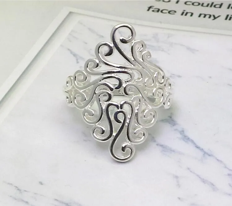 925 Silver Ring Exaggeration Retro auspicious clouds ring for Women Fashion Wedding Jewelry Gift size 25mm* US6-US10