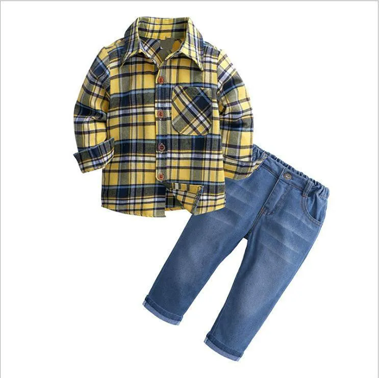 Kids Boys Clothes Sets Cotton Child Plaid Shirt+Jeans Spring Autumn Children Boys Sets Children Clothing