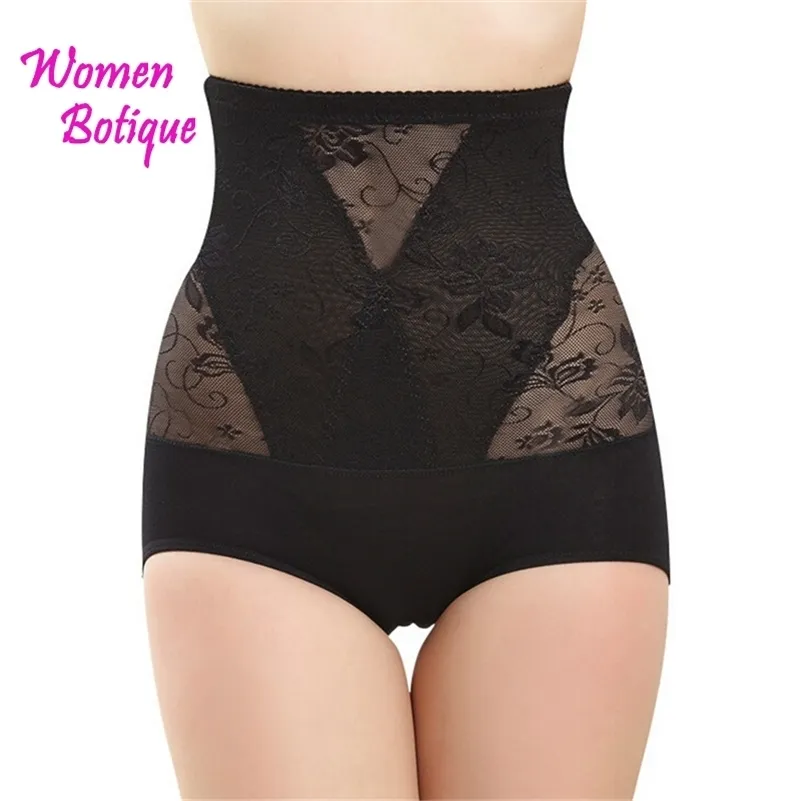 Femminile Sexy Pizzo Nero Shaperwear Mutandine a vita alta Biancheria intima Pantaloni Butt-lifting Controllo Mutandine Dimagrante Body Shaping Shapers LJ201209