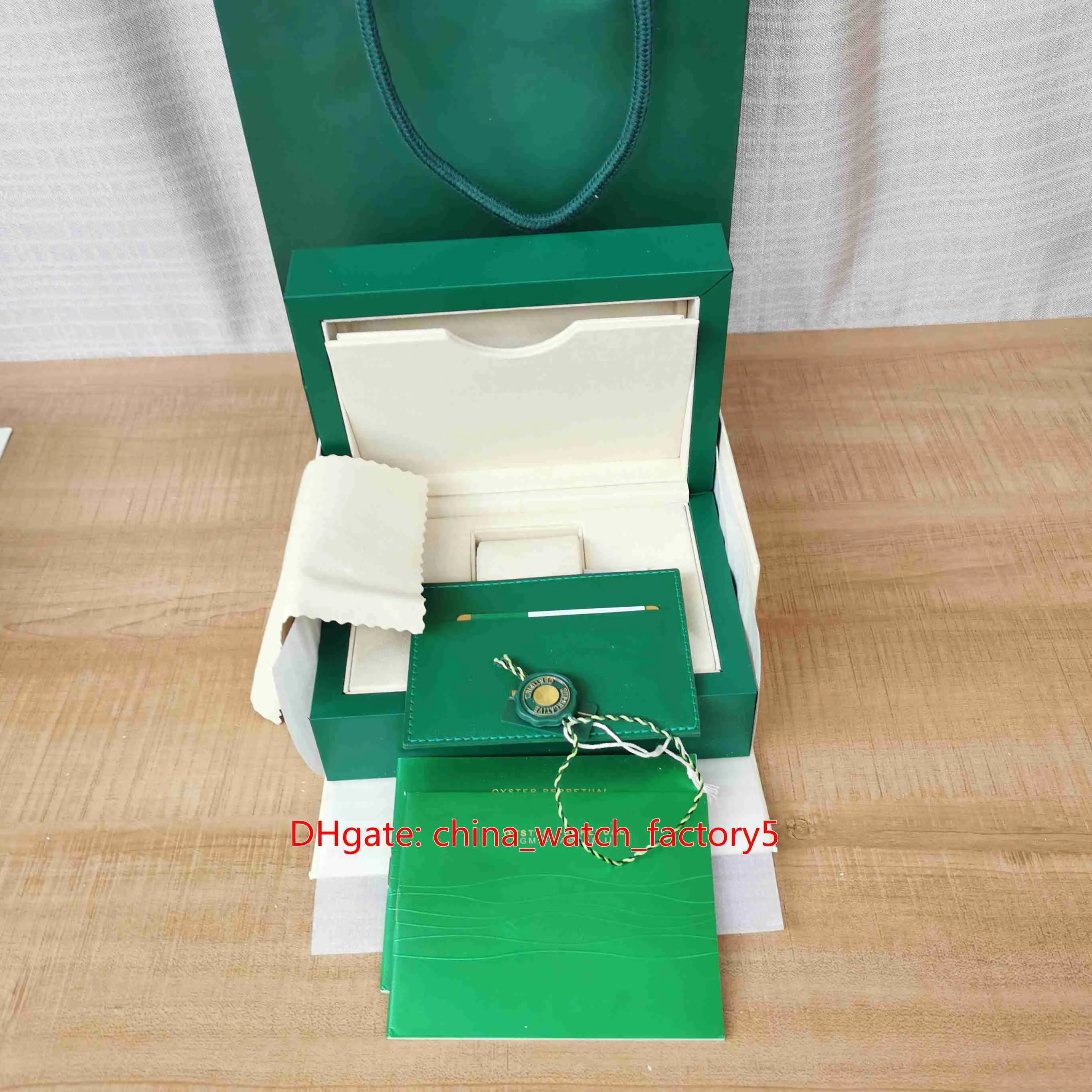 Hot Selling Top Quality Klockor Boxar Högkvalitativ Green Watch Original Box Papers Card Big Certificate Handväska 0.8kg för 126610 126710 124300 Armbandsur