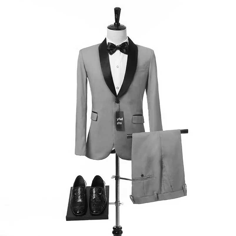 Popüler Bir Düğme Groomsmen Şal Yaka Damat smokin Erkekler Suits Düğün / Balo Sağdıç Blazer (Ceket + Pantst + Tie) Y174