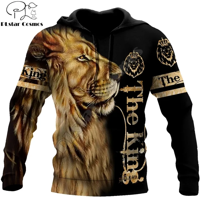 Animal león 3D impreso moda para hombre con capucha Harajuku Streetwear Pullover otoño sudadera Unisex Casual chaqueta chándal DW0160 201128