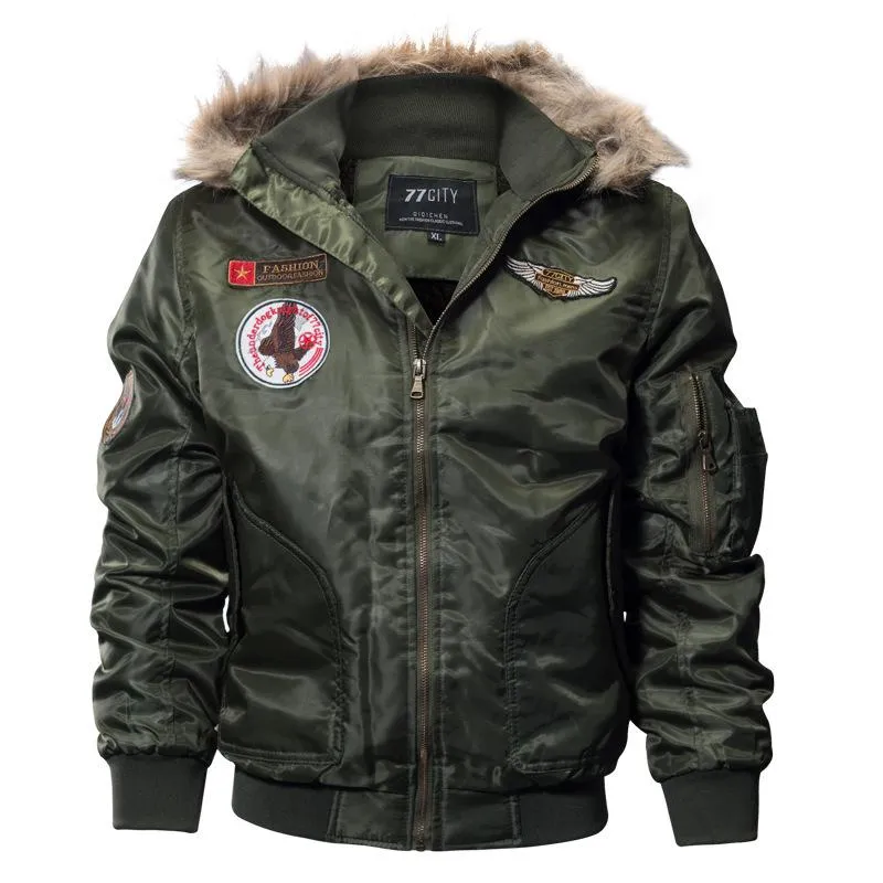 Heren Trench Coats Fashion Bomber Jacket met bontkraag Dikke Fleece Hooded Winter Jas