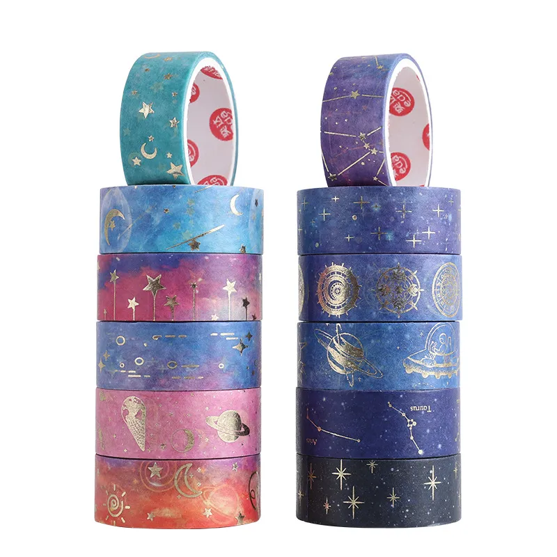 12pcs Starry Star Washi Tape Set 15mm*2m Galaxy Constellation Moon Planet Adhesive Masking Tapes Stickers Decoration Art F033