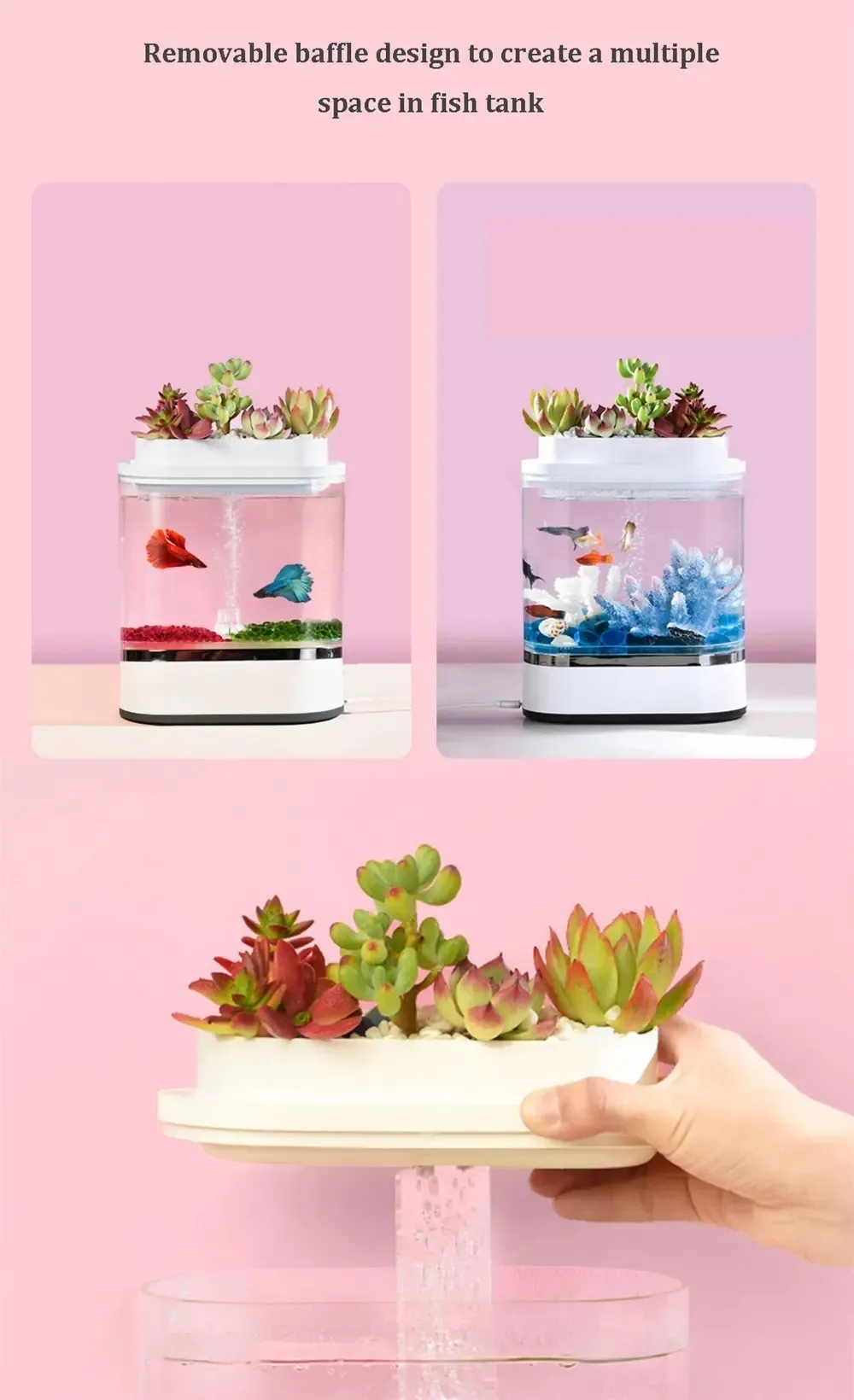 Xiaomi Geometry Mini Lazy Fish Tank USB Charging Self-cleaning Aquarium with 7 Colors LED Light Home office Aquarium (6)