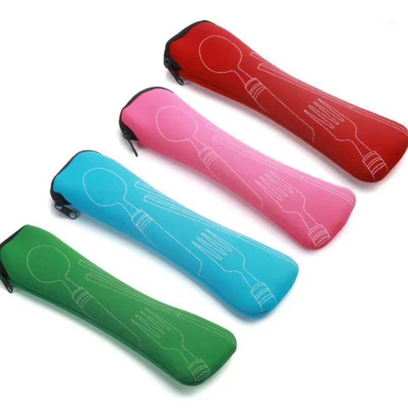 Portable Travel Cutlery Porslin Zipper Väska Utomhus Camping Recycrable Pouch Chopsticks Spoon Cloth Store Bags