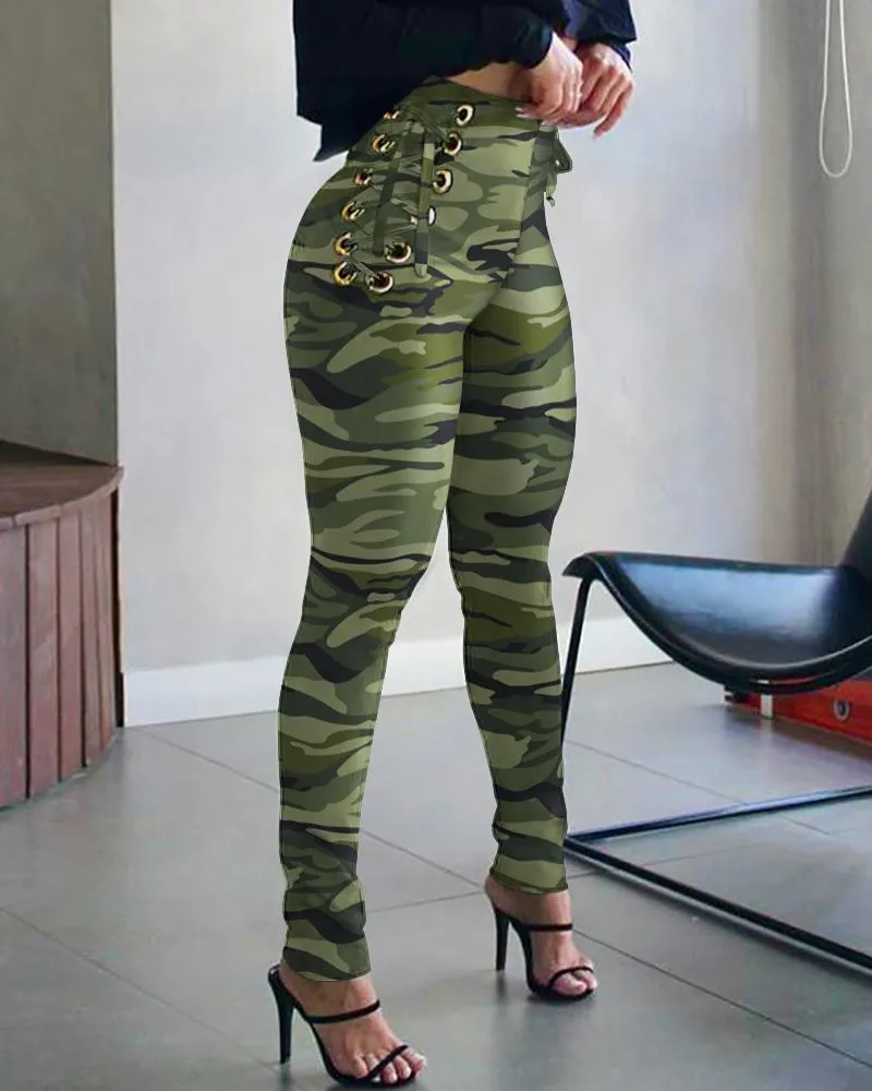 Camouflage High Waist Capris With Lace Up Detail For Womens Daily Wear And  Sexy Frilled Lizard Pencil Sharpener Fit From Jiakeke, $16.01