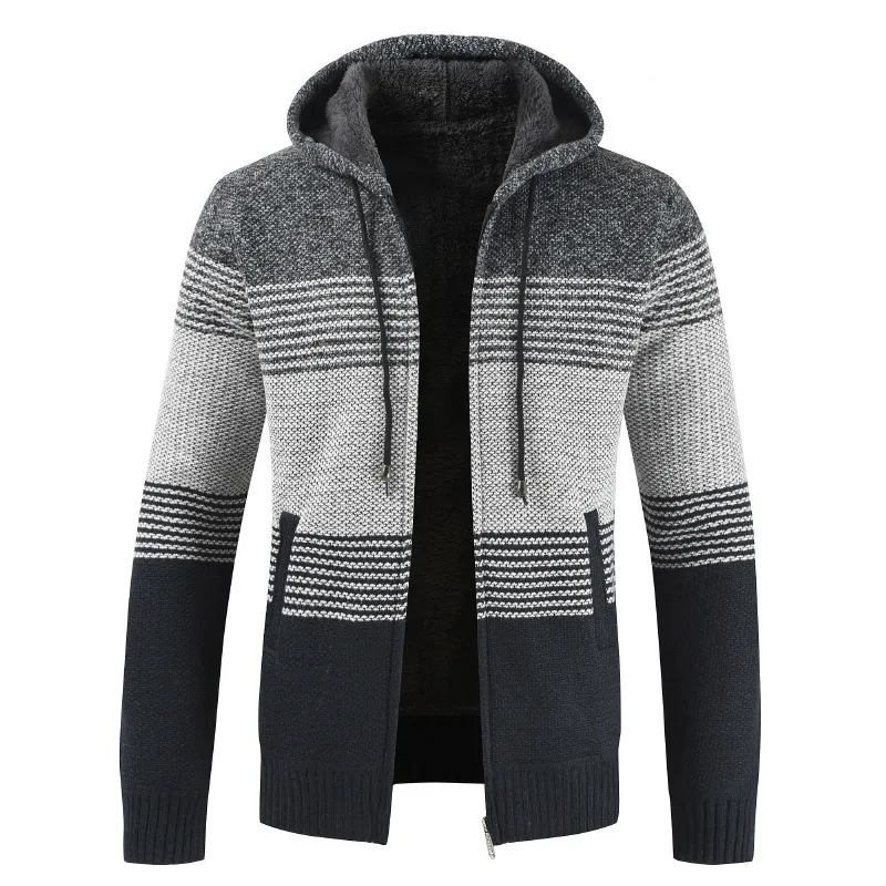 Luulla Sweater Coat Men Spring Thick Warm Hooded Cardigan Jumpers