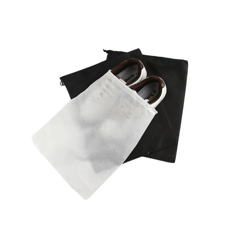 case black/white non-woven travel storage shoe dust-proof tote dust bag travel shoe storage bag p