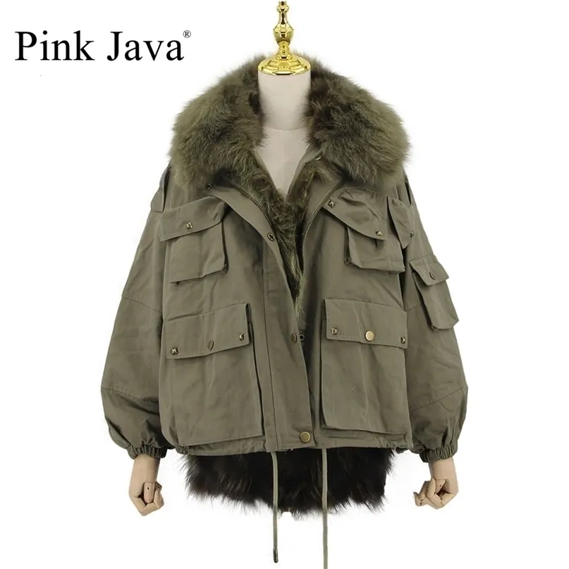 Rosa Java QC20116 Kvinnor Fur Coat Vinter Tjock Jacka Real Fashion Jackets Collar 211220