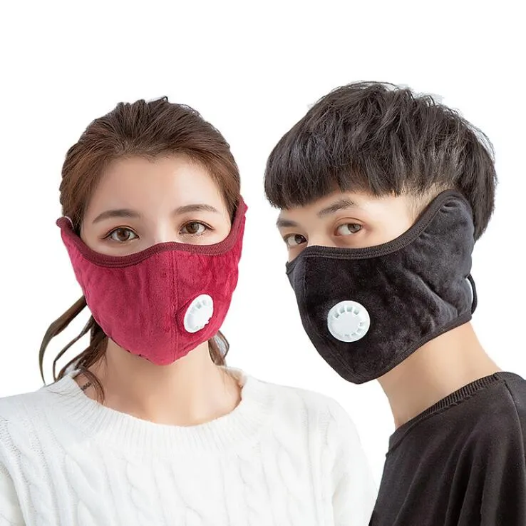 Herfst Winter Warm Maskers Gezichtsmasker met ademhalingsklep Outdoor Cycling Beschermende katoen Maskers Wasbare Warme Mond Cover