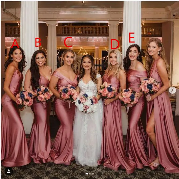 2021 neue sexy Brautjungfernkleider, Hochzeitskleider, Brautkleider, elegante Abendkleider, Trauzeuginkleid, A-Linie, Abschlussball, geteilt
