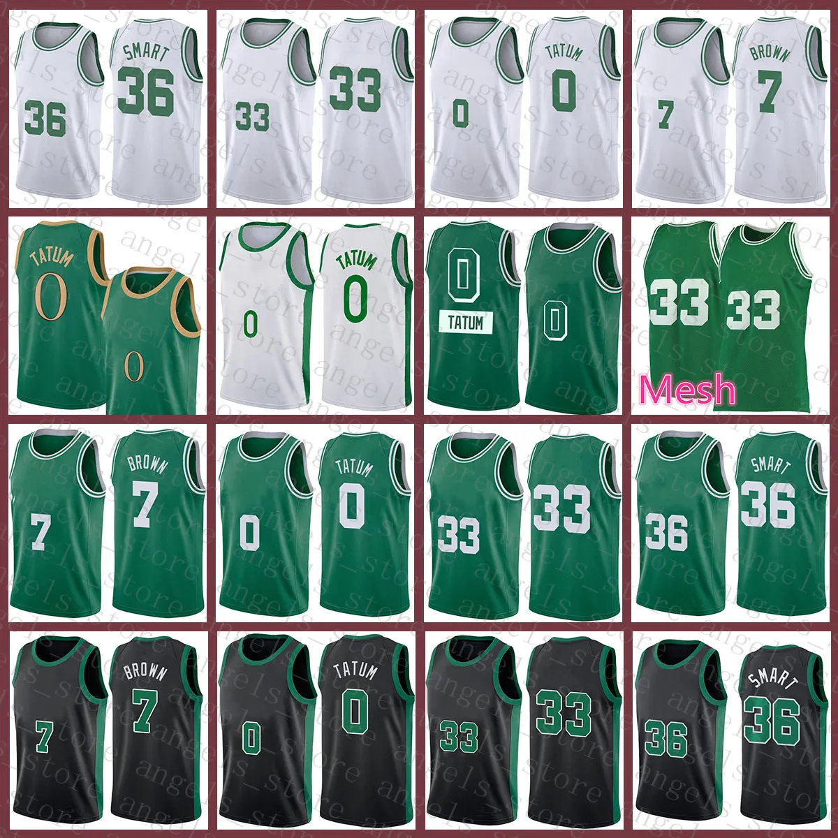 2021 New Jayson 0 Tatum Basketball Jersey 33 B Hommes Jaylen 7 Marron Marcus 36 Smart Youth Enfants Vert