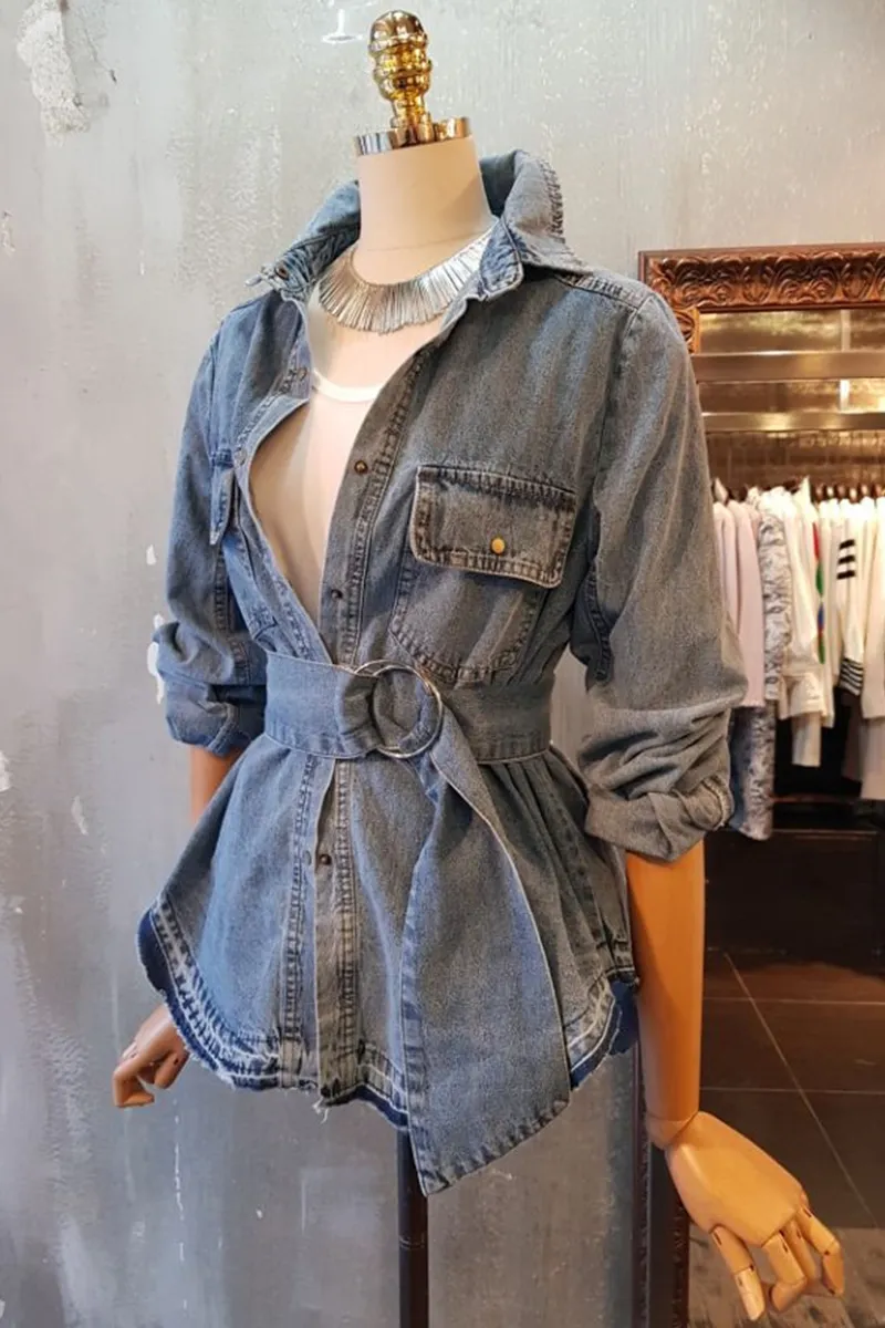 NEW! women winter jacket fashion brand style double breasted Denim Jacket coat/top quality belted slim fit cotton trench for women B6804F270