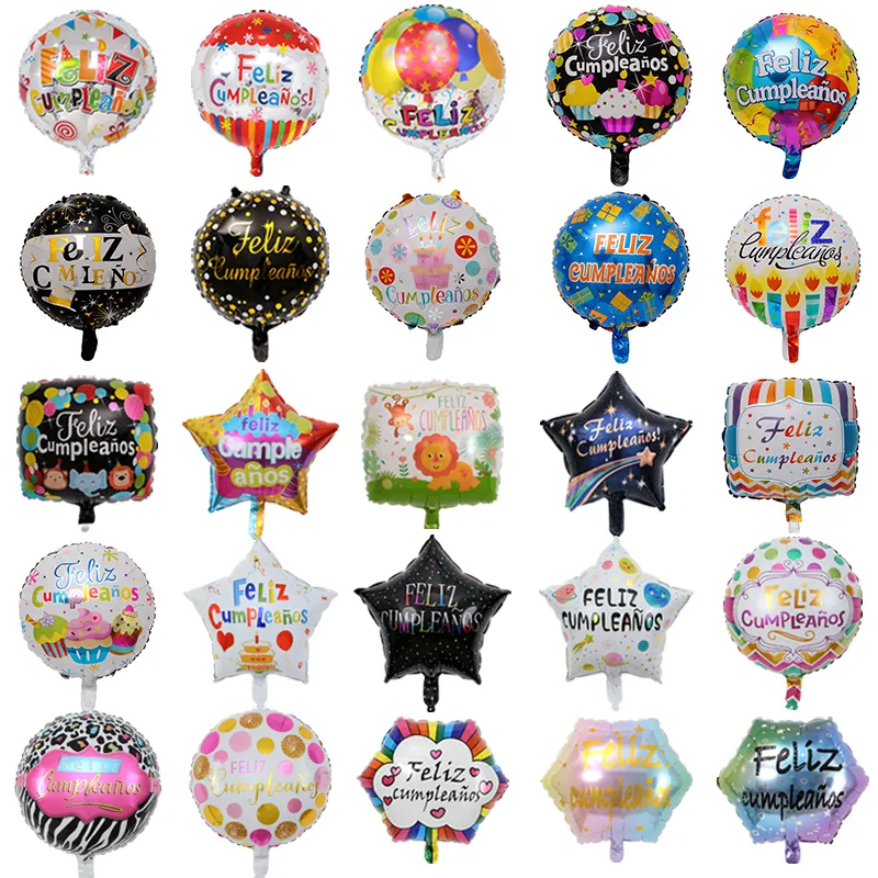 50pcs 18inch New Spanish helium foil Feliz cumpleaños balloons globo happy birthday decor Rose Gold Round bulk sell 1027