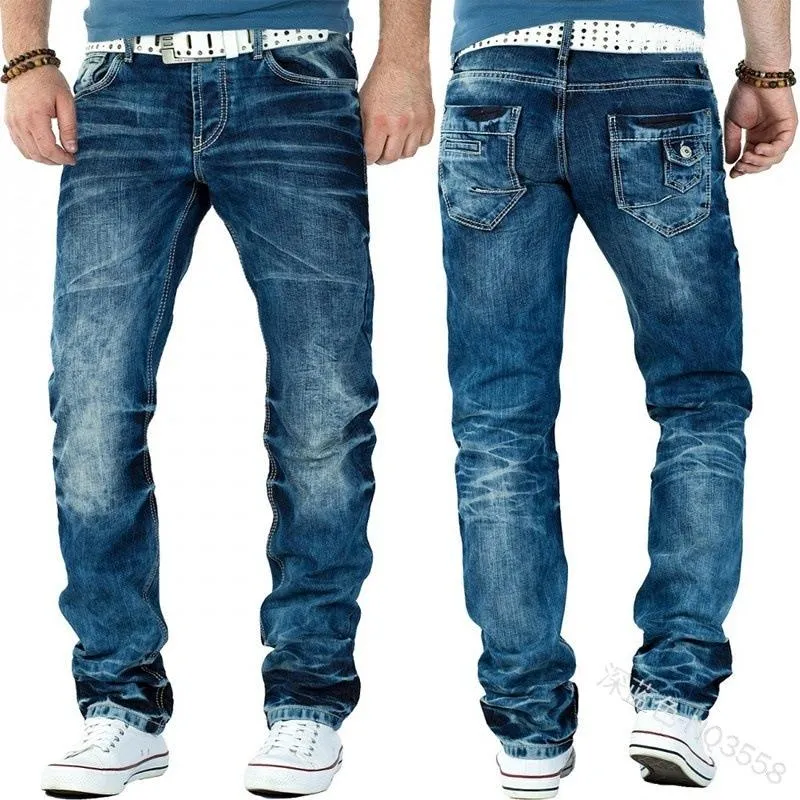 WEPBEL Calça Jeans Descolorida Masculina Denim Solta Cintura Alta Reta Calça Jeans Masculina Bolsos Botão251p