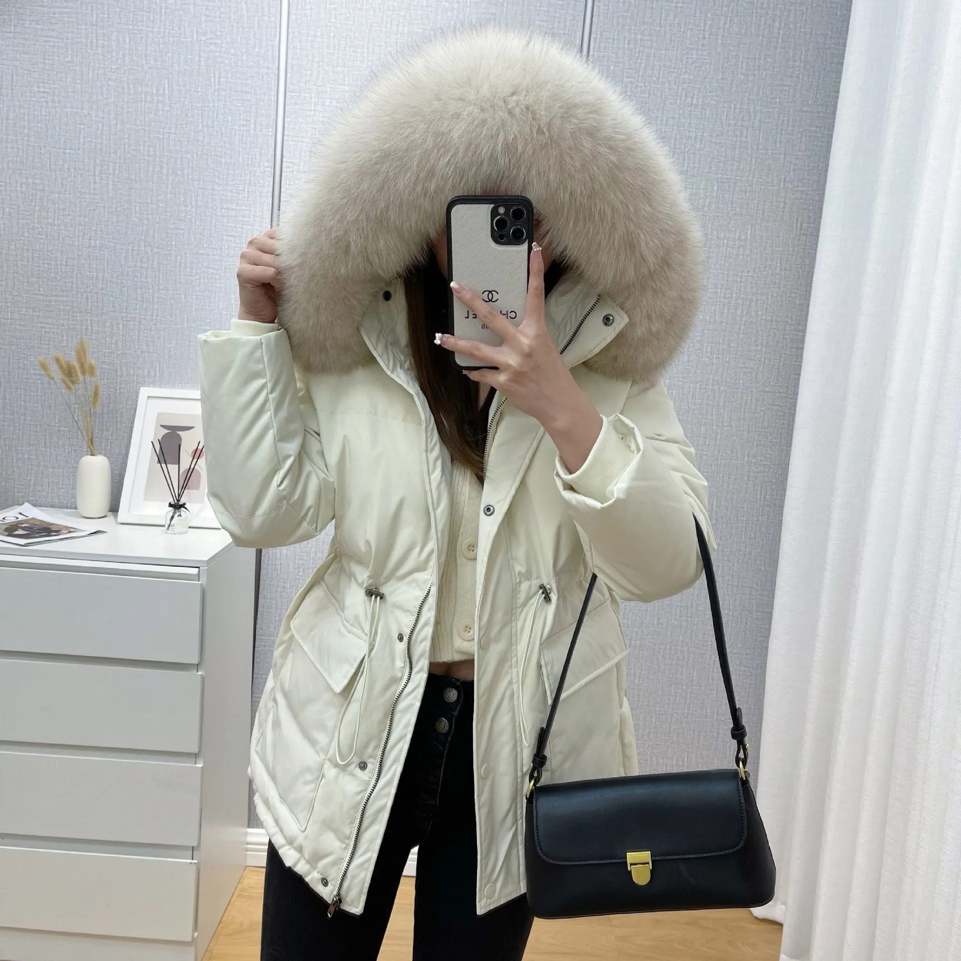 Fashion New Arrival Women Big Fur Collar Down Jackets 2022 Winter Ski Thicken Hooded Puffer Outerwear Windproof Coat