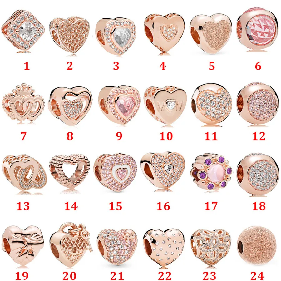 Autentiska 925 Silver Beads Armband Rose Guld Magnolia Clip Heart Charm Slide Bead Charms Passar European Pandora Style Smycken Armband Murano