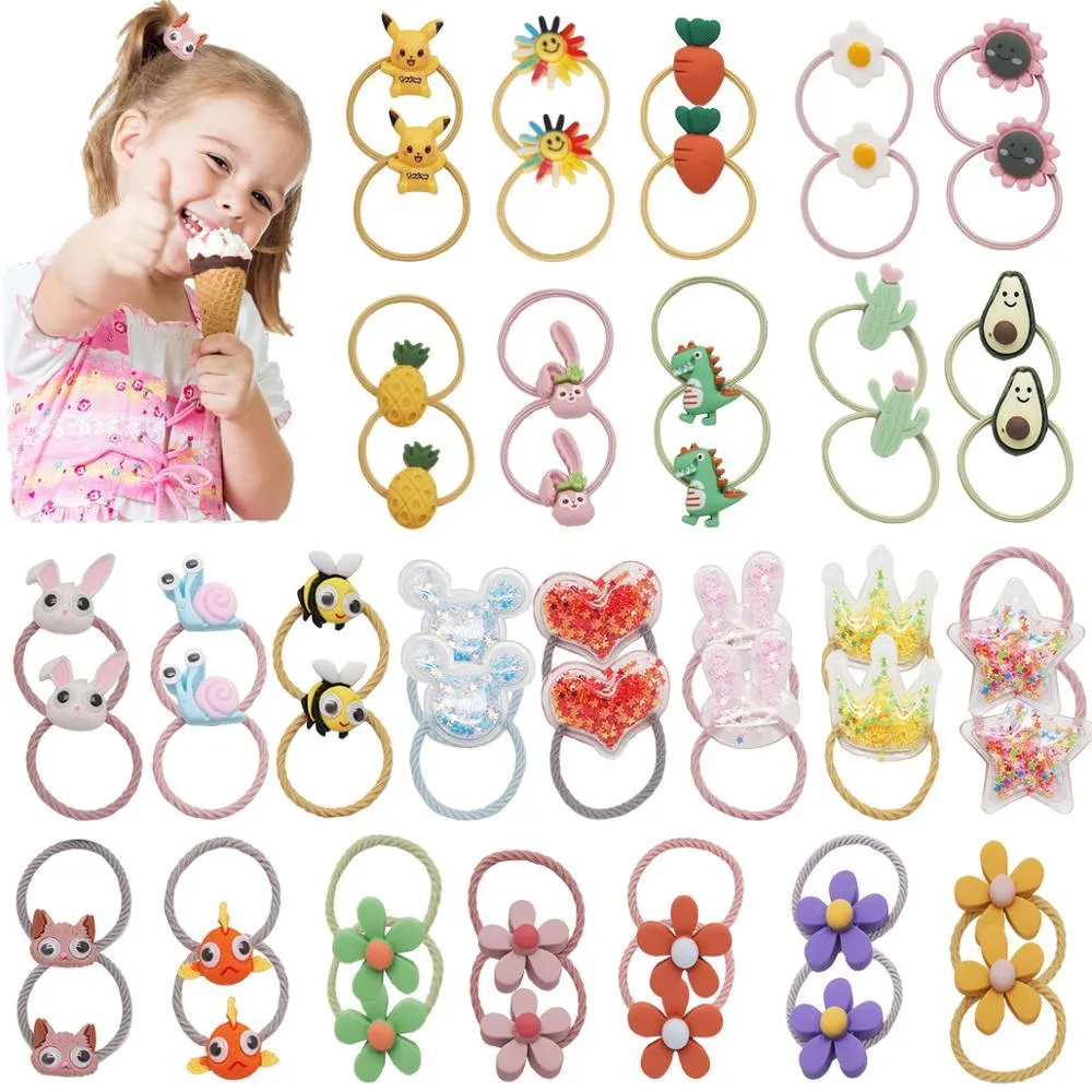 50Pieces/25 pairs Baby Girls Cute Pattern Hair Ties Elastic Hair Bands Ponytail Holders Hair Accessories for Infants Toddlers Ki LJ201226