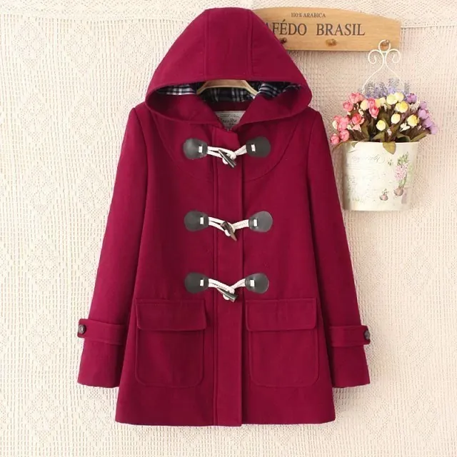 Long Hooded Duffle Coat: Womens Wool Winter Jacket - Warm
