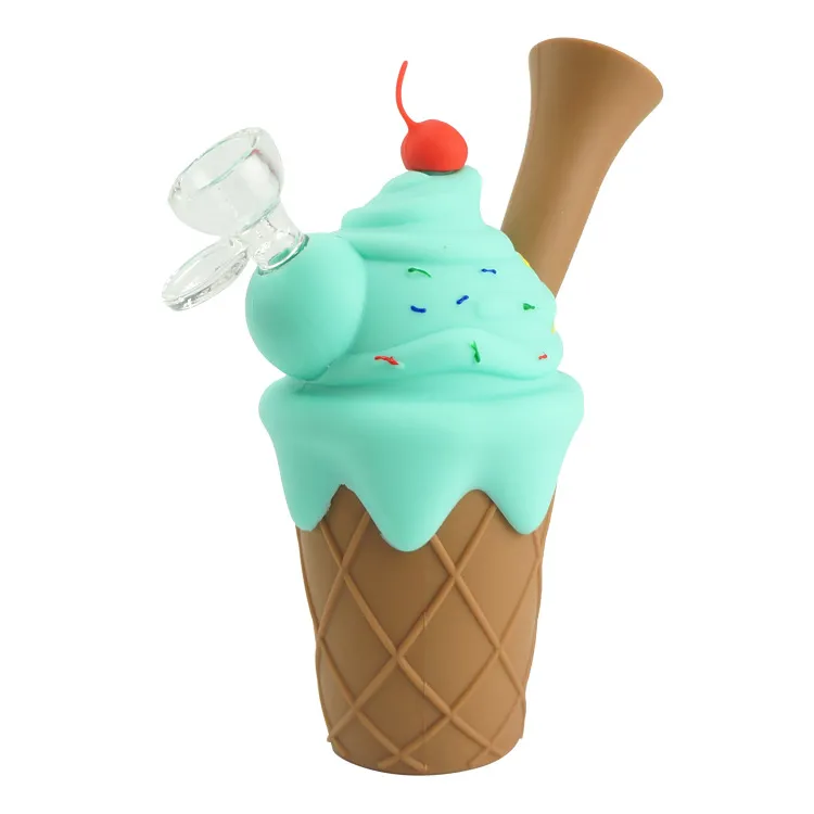 colorful Silicone smoking pipe Ice cream cone percolator bubbler glass pipes tobacco hookah bong shisha bongs Dab rig