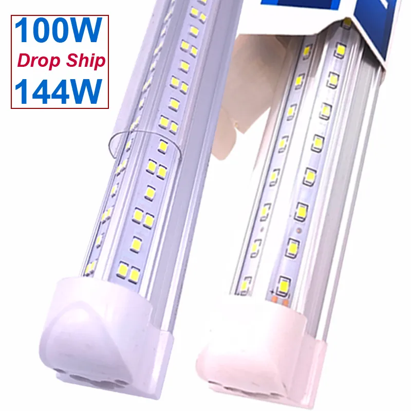 V-Shaped Integrate T8 LED Tube 2400MM 4 5 6 8 Ft Feet Fluorescent Lamp 8Ft 4Ft LED Light Tubes Cooler Door Lighting Ultra Bright Daylight 6500K Shop Lights