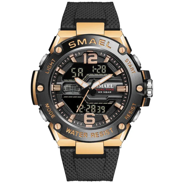 패션 남자 시계 스포츠 시계 50m 방수 손목 시계 LED 디지털 자동 날짜 정류장 알람 시계 쿼츠 망 캐주얼 손목 시계