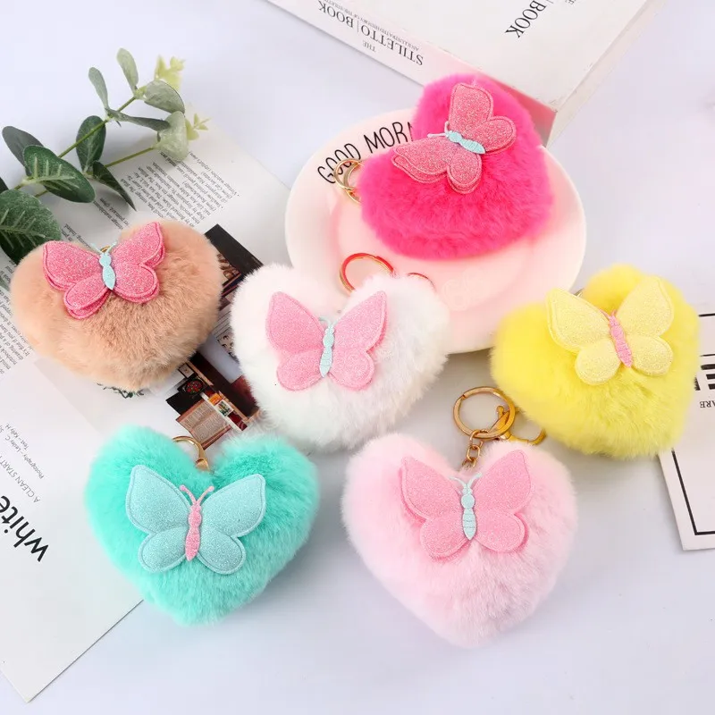 Cute Plush Keychain - Heart & Butterfly Design - Bag Charm & Key Chain ...